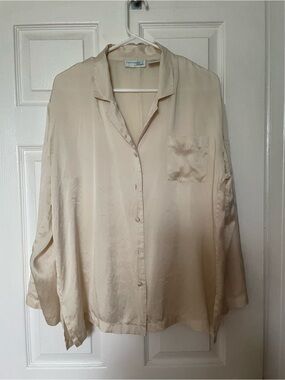 Silk Pajama Top Courtney Co Champagne Cream Satin  House mulberry sz M to L-XL